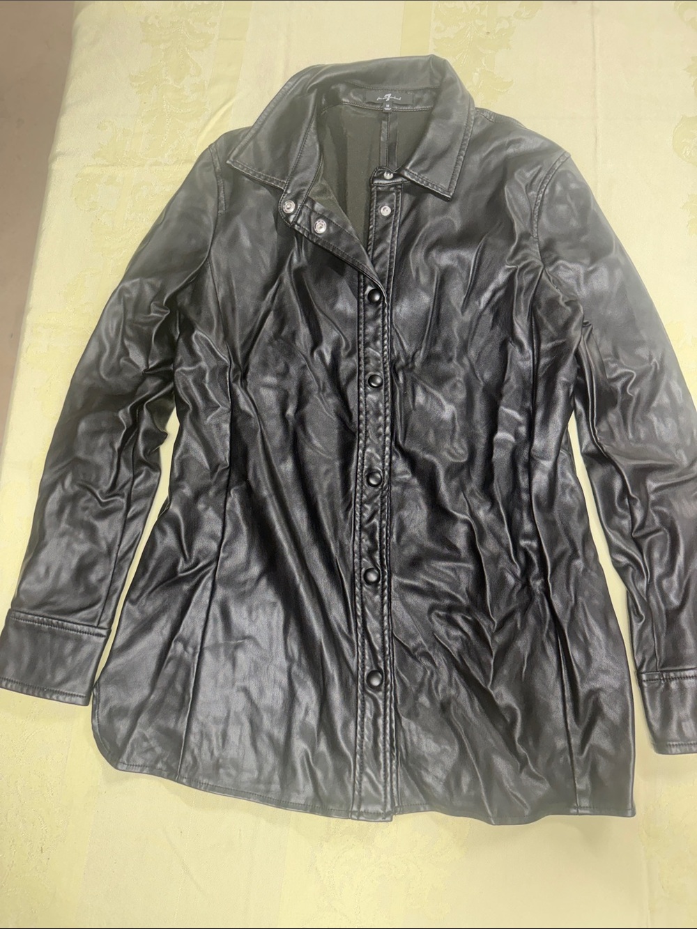 7 For All Mankind Black Faux Leather Button-Front Jacket